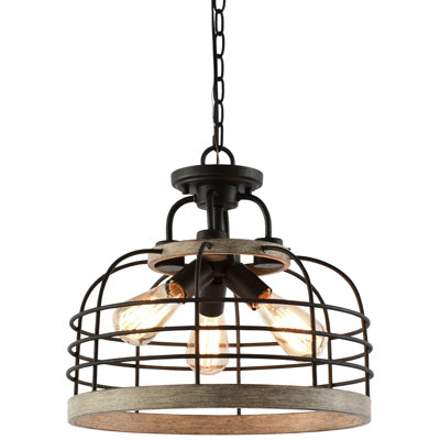 Luminaire suspendu semi-encastré de style campagnard industriel à 3 lumières avec abat-jour cage Williston Forge Aled