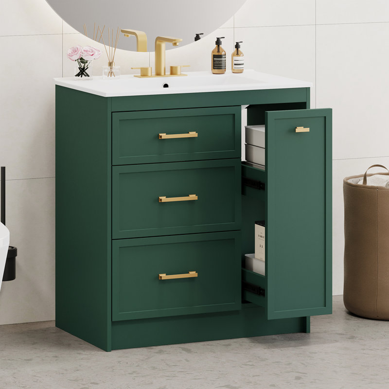 Meuble-lavabo 30 po avec trois tiroirs, Vert givré