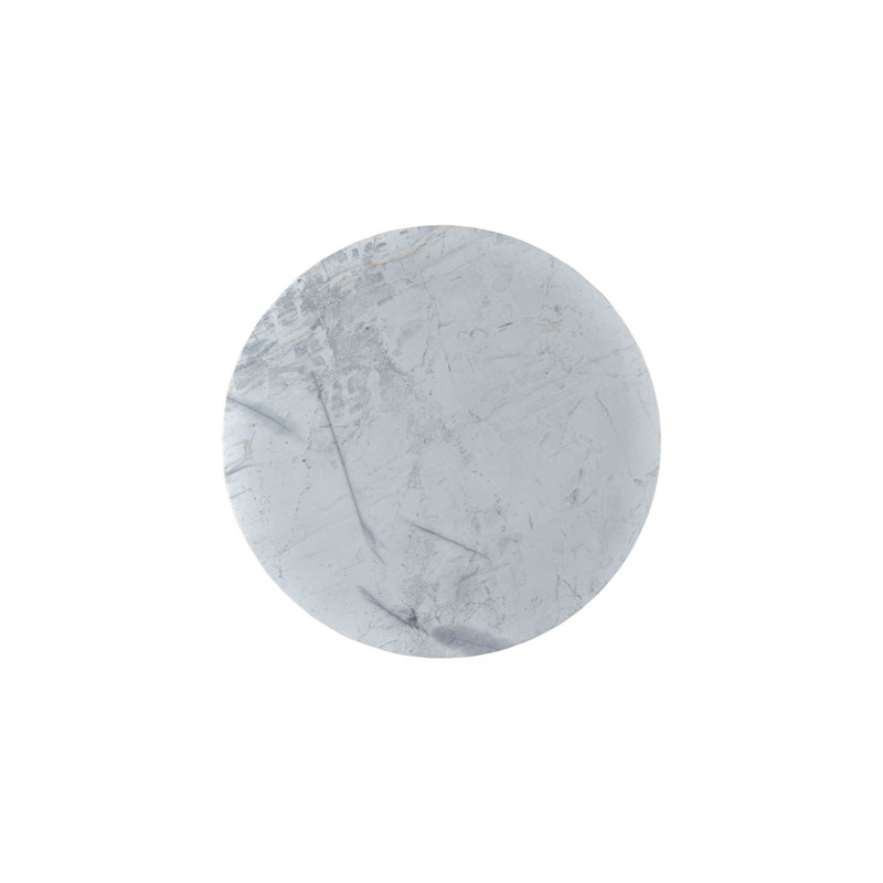 Round Marble and Acacia Wood Side Table