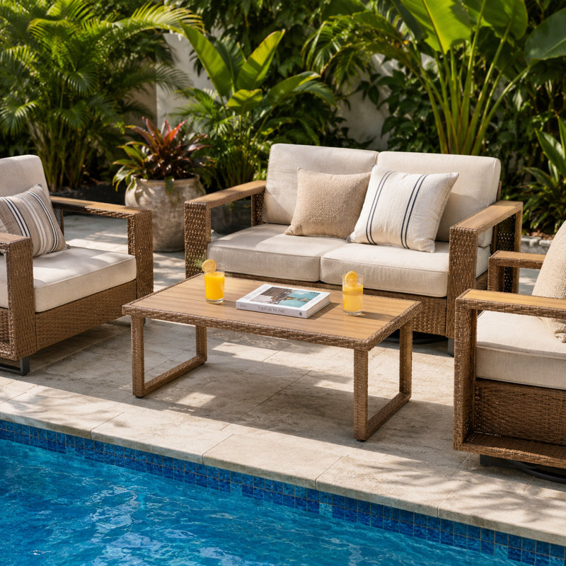 Patio Rattan Wicker Coffee Table for Deck Porch Balcony Garden
