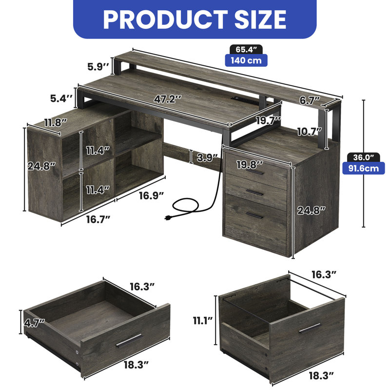 Bureau d'ordinateur en L 65,4 po Cristel, null