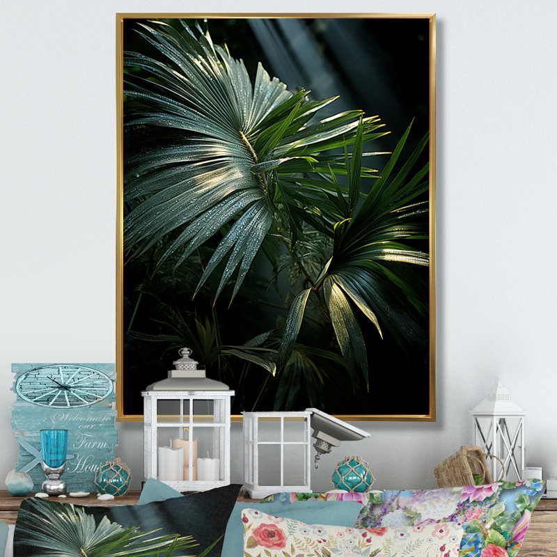 «Palm Trees Jungle I», reproduction sur toile florale, H 20 po x l 12 po x P 1 po, Cadre flottant doré