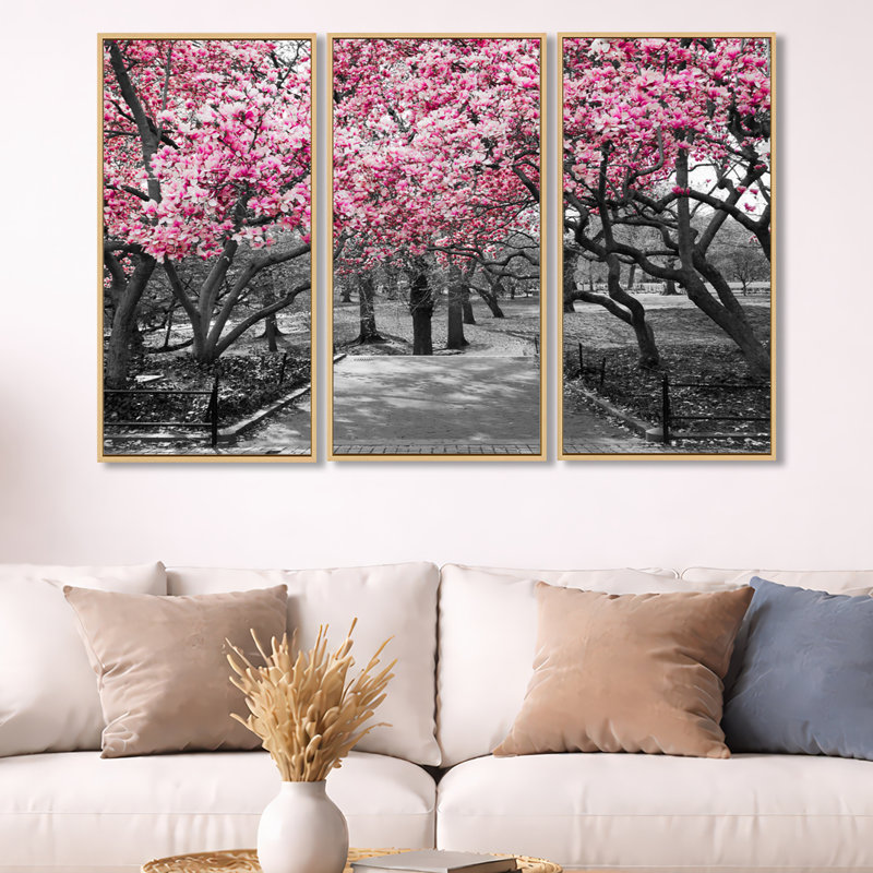 Fleurs de cerisier - ensemble de 3 reproductions d'art encadrées sur toile, H 28 po x l 36 po, Érable