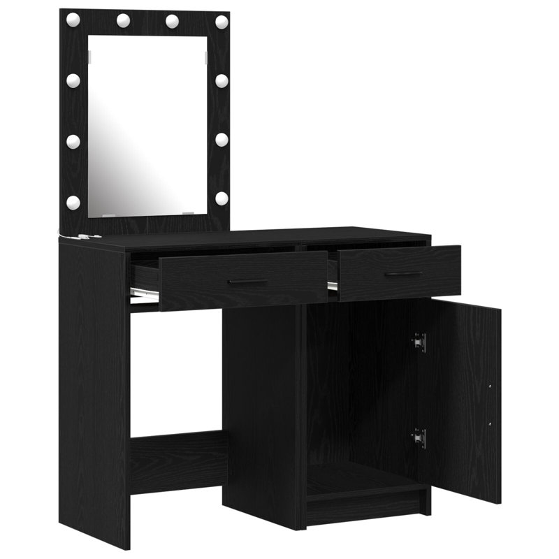 Dressing Table with Mirror, Black Oak