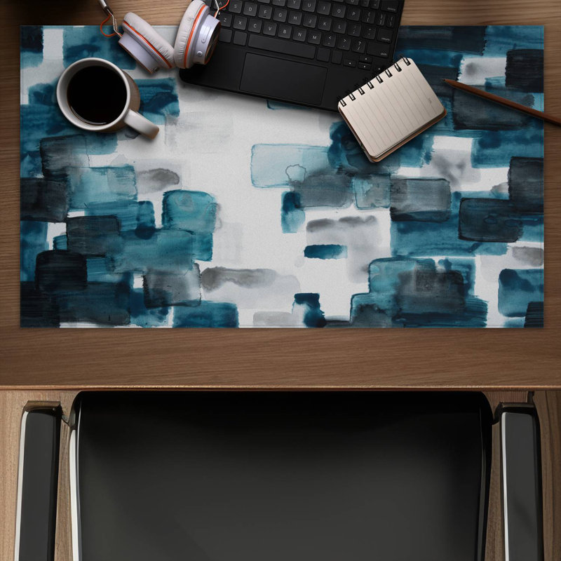 Turquoise and gray shapes - 14.00"x24.25" Desk mat