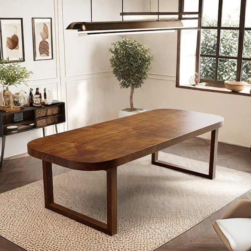 Solid wood round corner dining table rectangular, 29.53"H x 70.87"L x 31.5"W