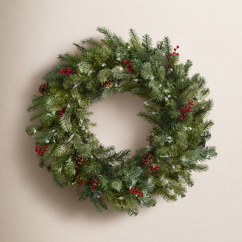 Faux Lighted Pine Plastic 30'' Wreath