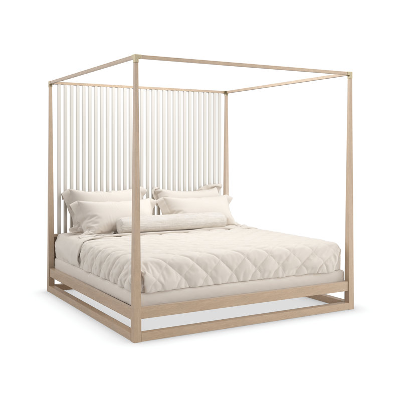 Pinstripe Solid Wood Canopy Bed, Queen