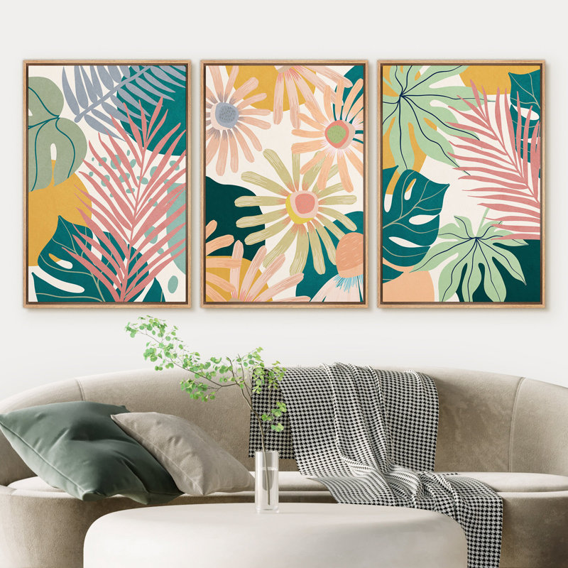 «Abstract Pastel Palm Leaf Botanical Boho Mid-Century Modern Art», reproduction d'art sur toile encadrée, H 36 po x l 72 po