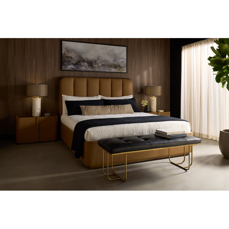 JAMILLE Solid Wood Bed, King, Milliken Cognac