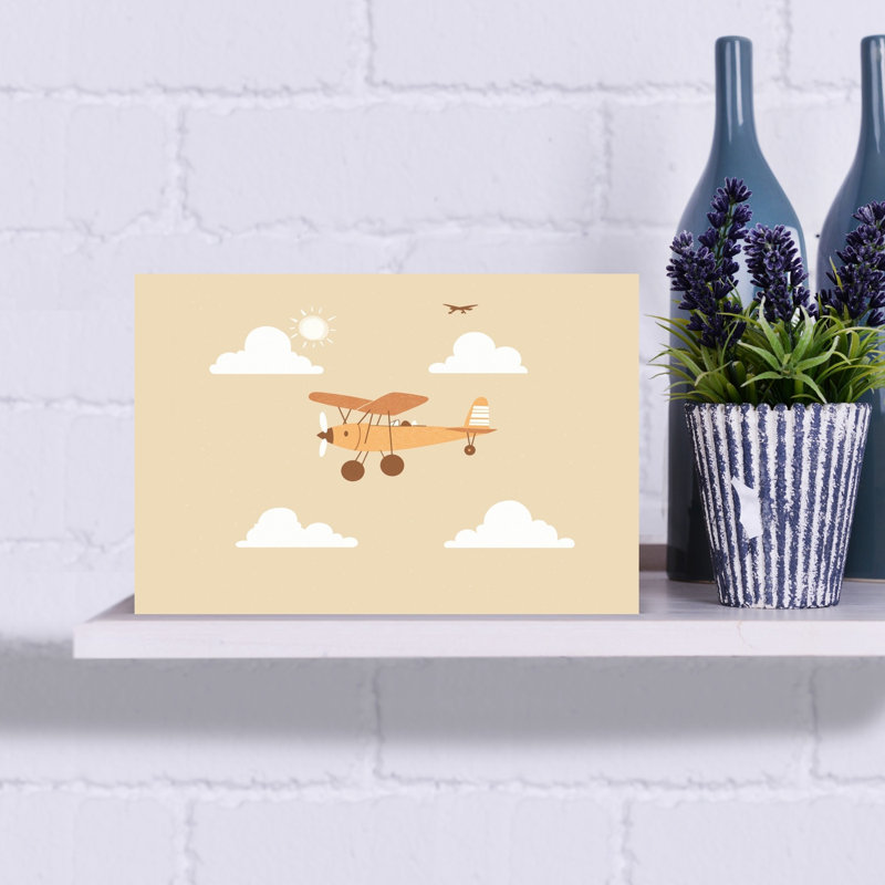 Mignon vol bi-avion rétro, paysage lunatique rétro, art mural, H 12 po x l 18 po