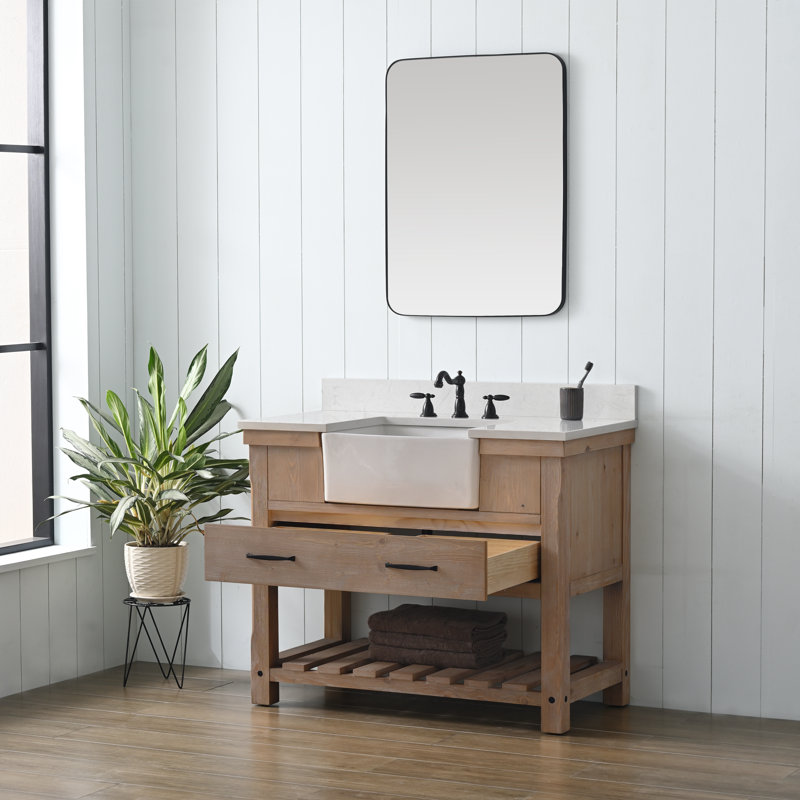 Meuble-lavabo simple 42 po Curiel, Naturel patiné / noir mat