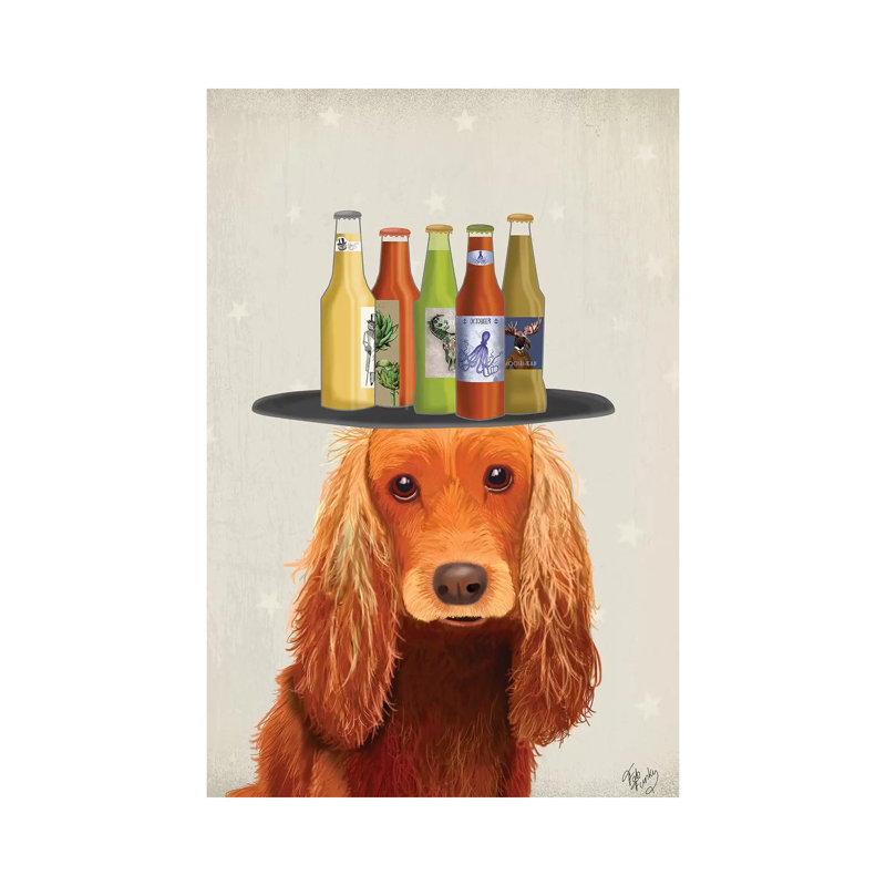 Cocker Spaniel Golden Beer Lover par Fab Funky, reproduction d'art sur toile tendue, H 12 po x l 8 po x P 0,75 po