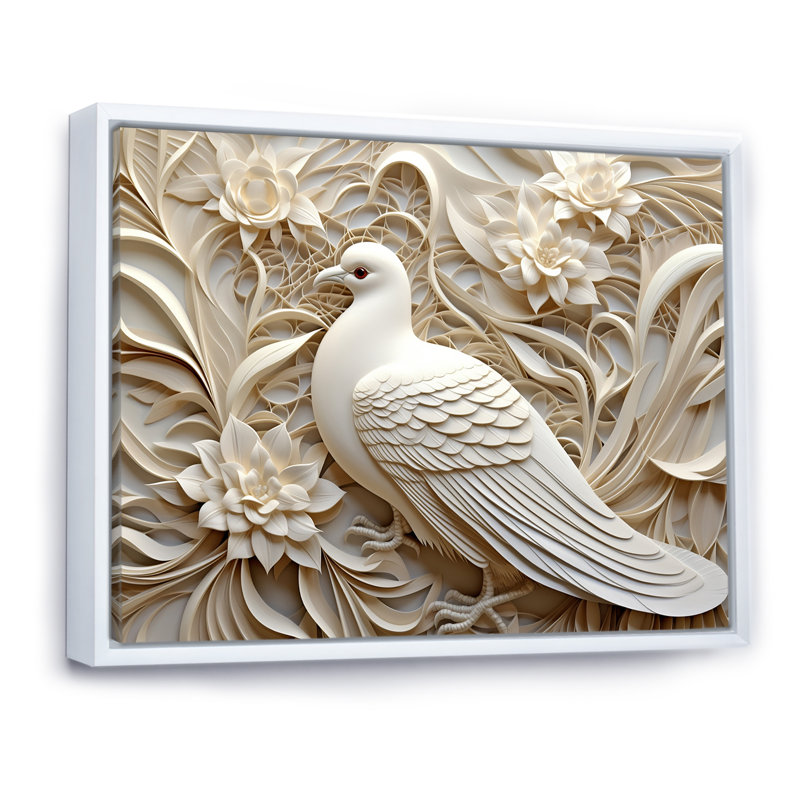 Art mural sur toile colombe, reproduction paisible de l'oiseau blanc, H 34 po x l 44 po x P 1,5 po, Cadre flottant blanc