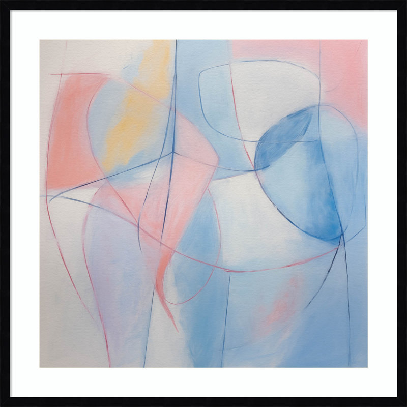 «Pastel Sunset Sky Abstract Line création» par The Creative Bunch Studio, reproduction d'art encadrée en bois, Noir