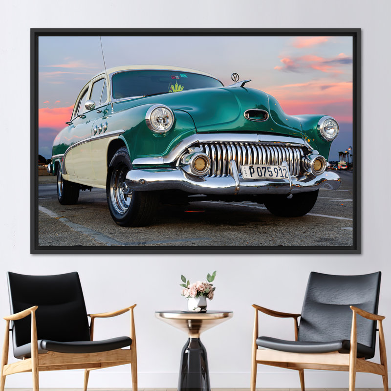Classic Car Art Canvas - Ideal Gift for Car Enthusiasts - Retro Garage Wall Decor Artwork, 41" H x 94" W, Black