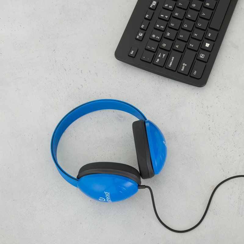 Heavy-Duty Adjustable Tangle-Free Kids' Headphones with Padded Ear Cups, Bleu