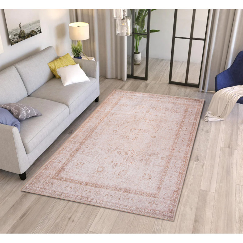 Tapis décoratif beige à motif oriental rétro, Rectangle 5 pi x 7 pi 7 po