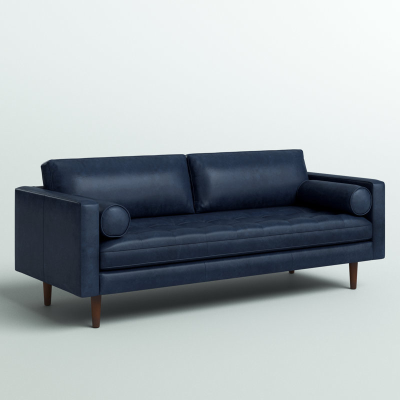 Napa 88.5'' Full-Grain Genuine Italian Leather Sofa, Midnight Blue
