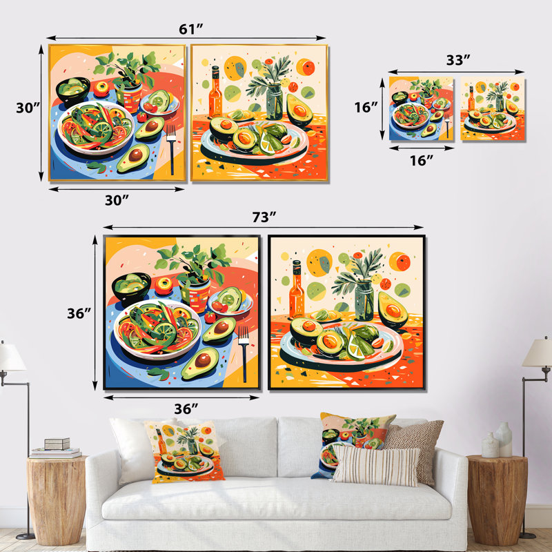 «Green and Red Avocado Impressionist I», ensemble de 2 reproductions d'art sur toile, Cadre flottant blanc