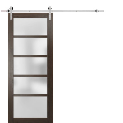 Quadro Frosted Glass Paneled Wood Barn Brown Door