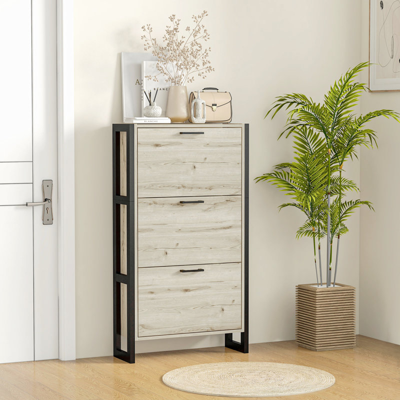 Armoire à chaussures avec 3 tiroirs rabattables, armoire de rangement pour chaussures autoportante