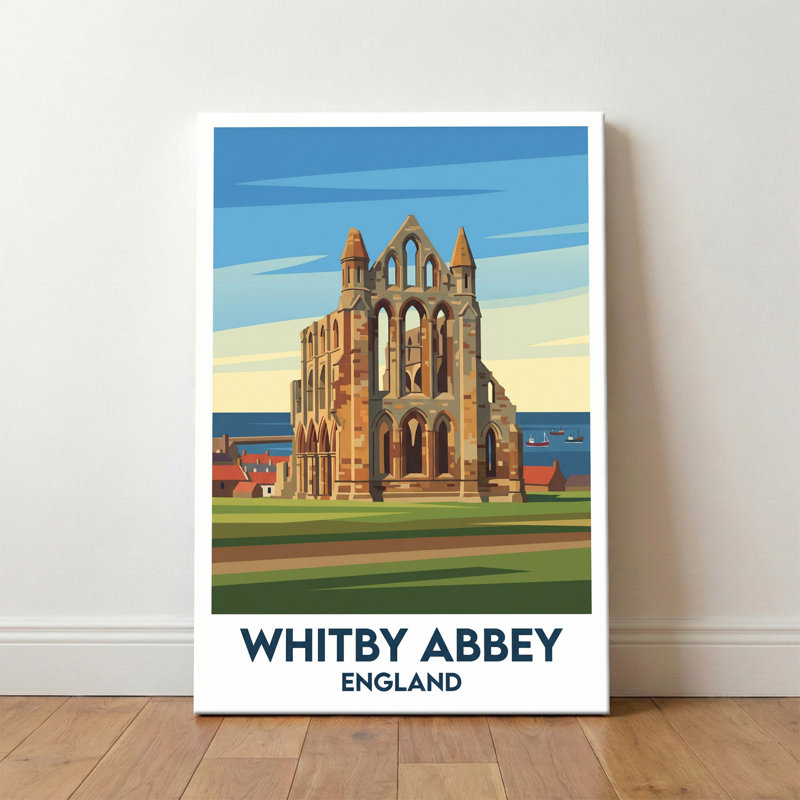 Whitby Abbey, England - Romantic Travel Poster Of Gothic Coastal Ruins, North Yorkshire. Giclee Print On Wrapped Canvas. Wall Art, Home Decor - Religious & Cultural Sites, England - Wrapped Canvas Print