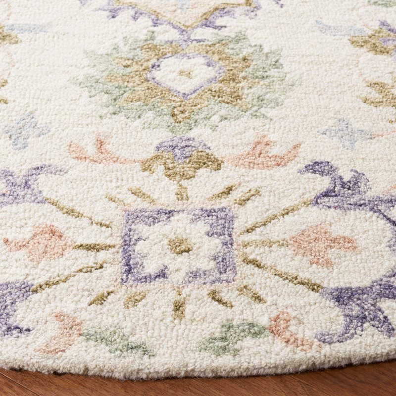 Eava Hand Tufted Wool/Cotton/Latex Oriental Rug in Green/Ivory, Round 6'