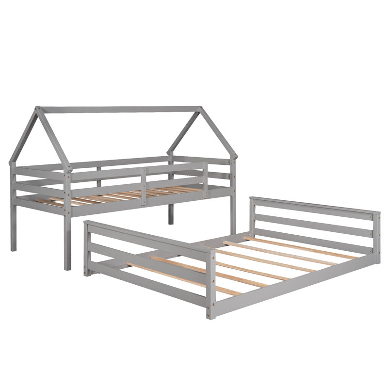  Lit superposé simple au dessus d'une maison double avec échelle intégrée et structure robuste, gris, gris