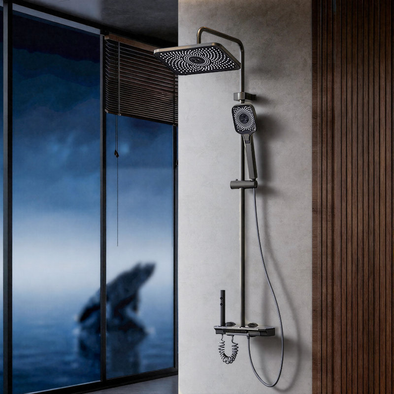 43.3 In.H Black Shower System With Adjustable Height Column And LED Temperature Display