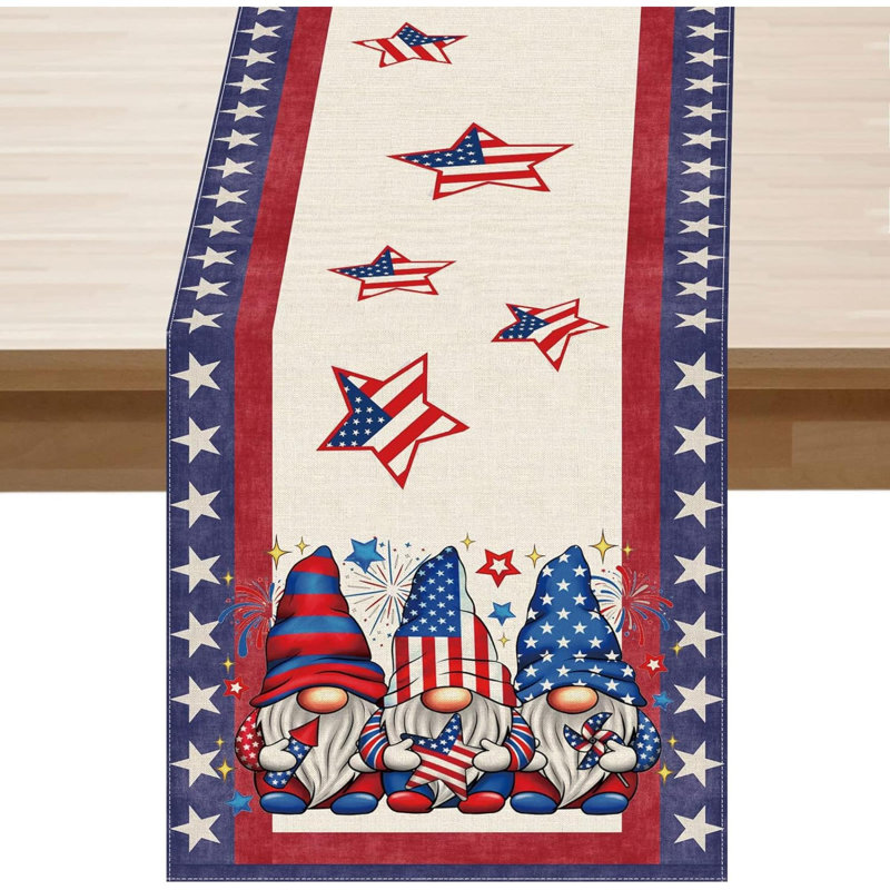 4Th Of July Table Runner Gnome Stars Patriotic America Memorial Day Independence Day Dining Table Decoratios Indoor Outdoor Home Décor