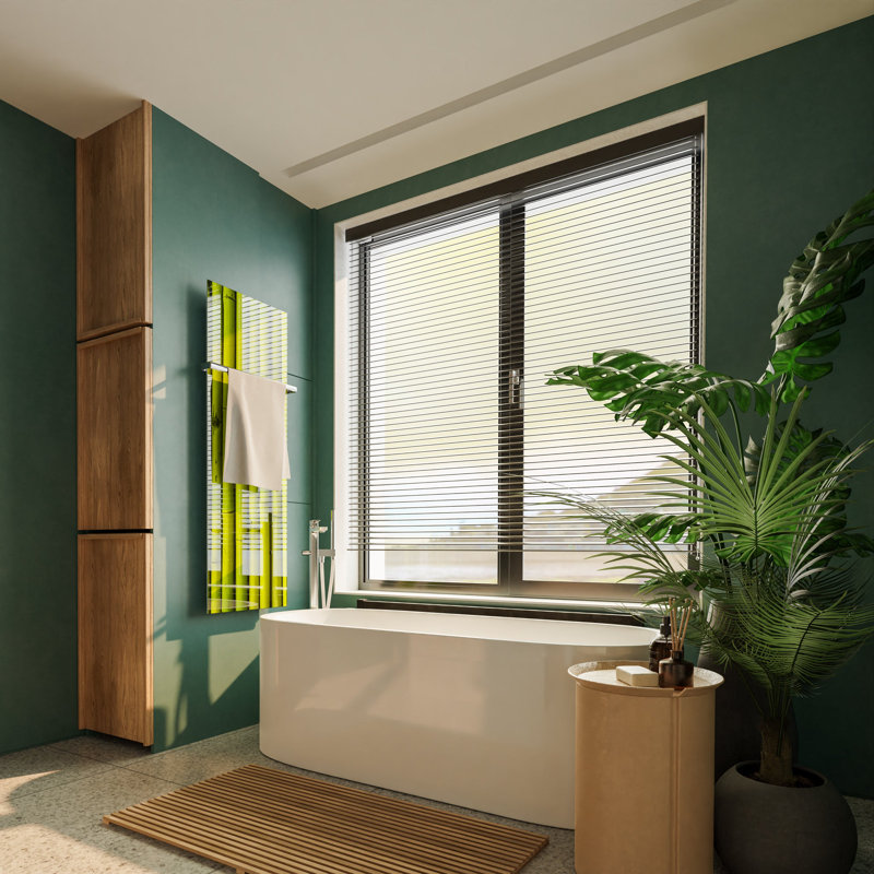 Straight Bamboo Glass Print Vertical Electric Towel Warmer