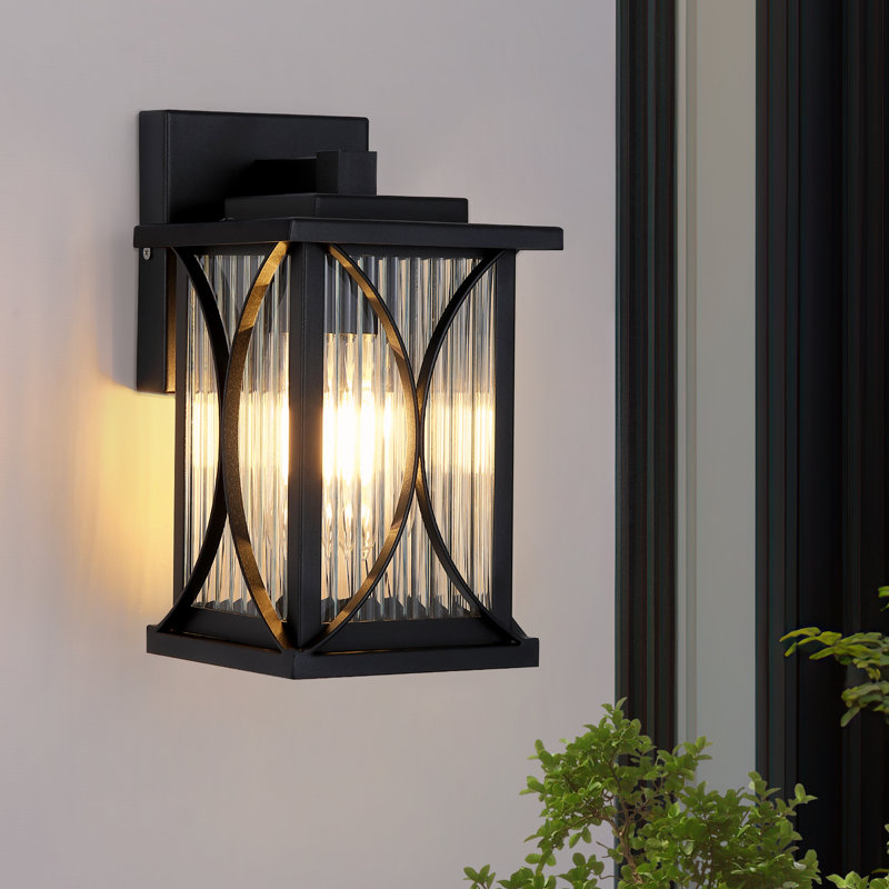 Lanterne murale d'extérieur moderne 9,5 "avec verre trempé, lumière murale d'extérieur pour porche et patio (paquet de 2)