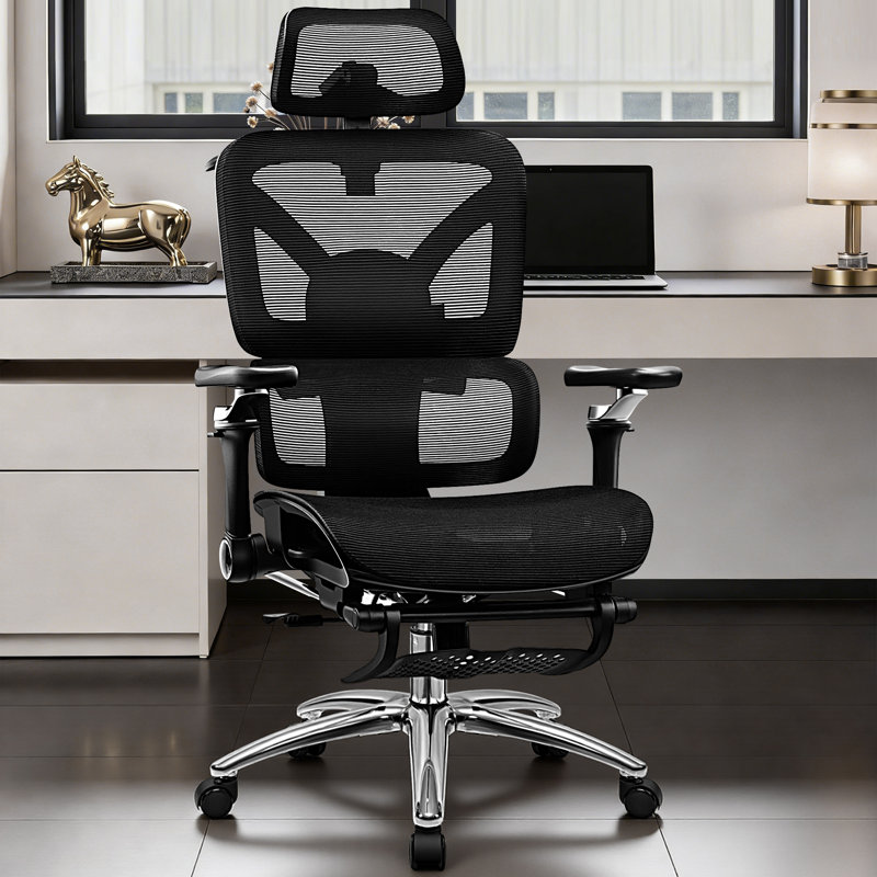 Comfy Breathable Ergonomic Task Chair with Headrest, Black, Upgraded