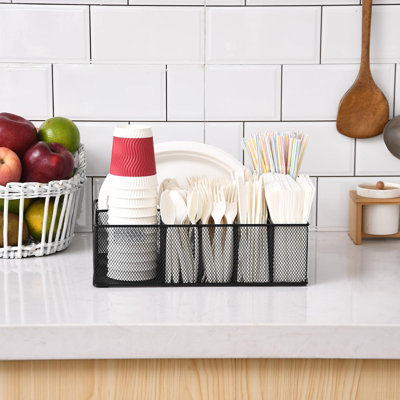 Paper Plate Organizer, Metal Caddy (Black)
