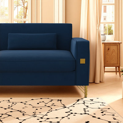 Modern Sofafx-P18-Orsofaluxury Velvet Sofa With Gold Accents -  3-Seat Couch With Plush Cushions,    And Office Decor