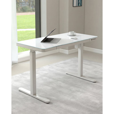 Almena Glass Top Standing Desk with Drawers & Wireless Charging