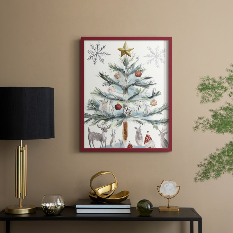 «Christmas Holiday Art» CECXII, reproduction d'art encadrée - bois massif, Rouge, H 30 po x l 24 po