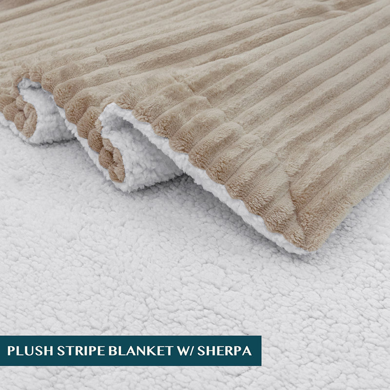 Taupe Sherpa Fleece Reversible Throw Blanket
