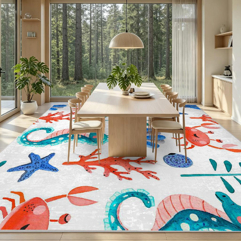 Tapis transparent corail transparent lavable à la machine, Rectangle 79 po x 118 po