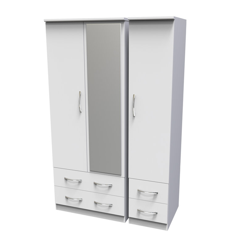 Dekyn Triple 4 Drawer Mirror Wardrobe, White Matt