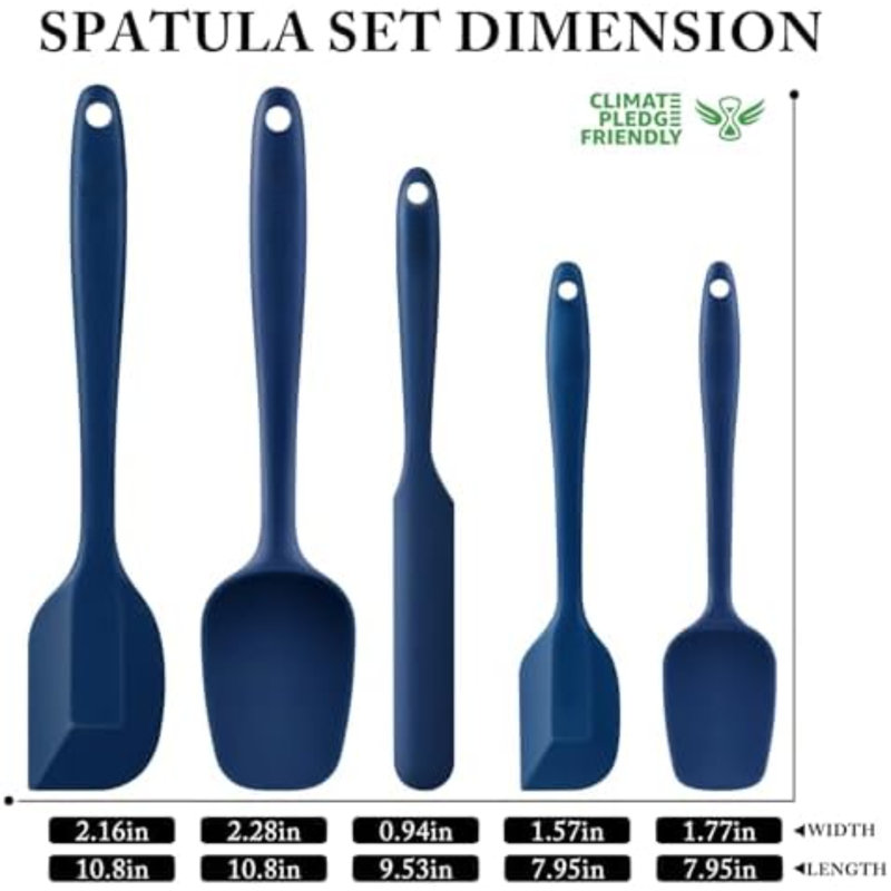 600℉ Heat Resistant BPA-Free Silicone Rubber Spatula Set, Kitchen Cooking Spatulas, Baking, Mixing, for Non Stick Cookware, Dishwasher Safe, Classic Blue Set of 5