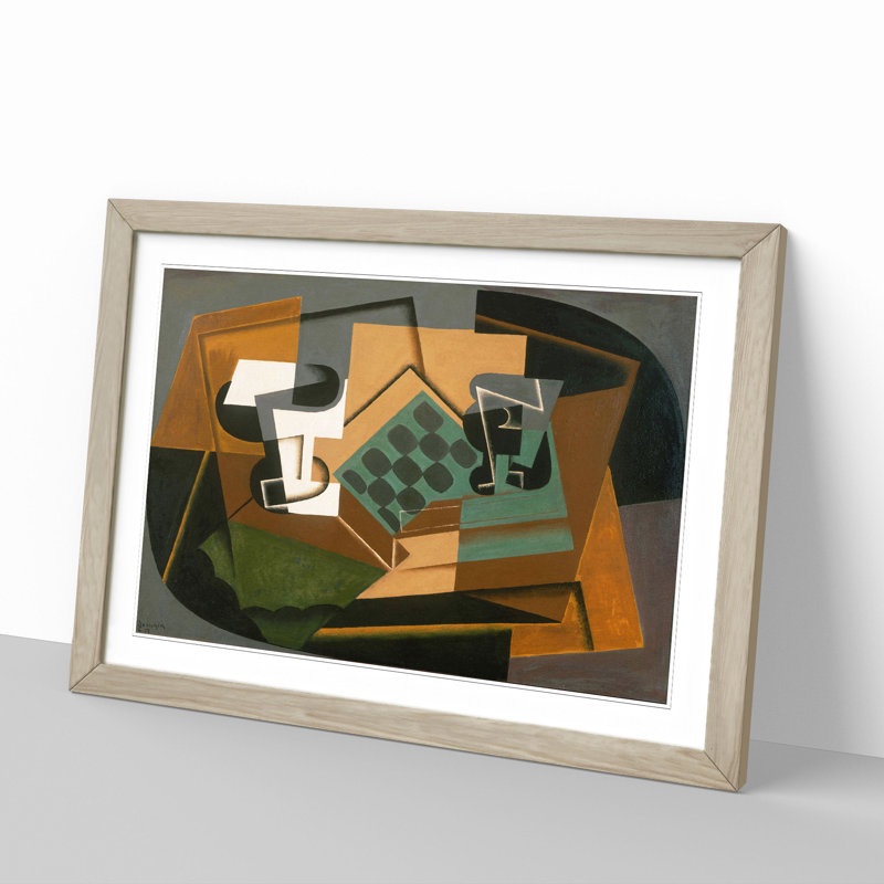 Chessboard and Glass by Juan Gris - Picture Frame Graphic Art, Oak Framed, 27cm H x 36cm W x 2cm D