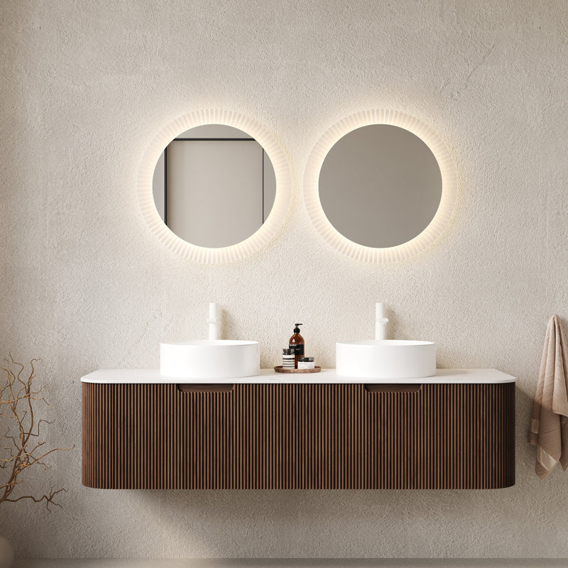 Meuble-lavabo de salle de bain mural avec tiroirs, pré-assemblé, Noyer foncé, 60"