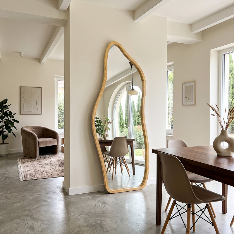 Cloud-Shaped Natural Wood Full Length Mirror