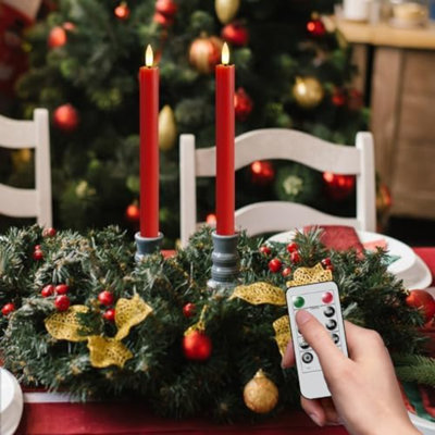 Bougies sans flamme avec minuterie à distance à 10 clés, ensemble de 2 bougies à DEL à cire rouge à pile, chandelles sans flamme avec mèche 3D pour la décoration de Noël d'Halloween (0,78 po x 9,6 po)