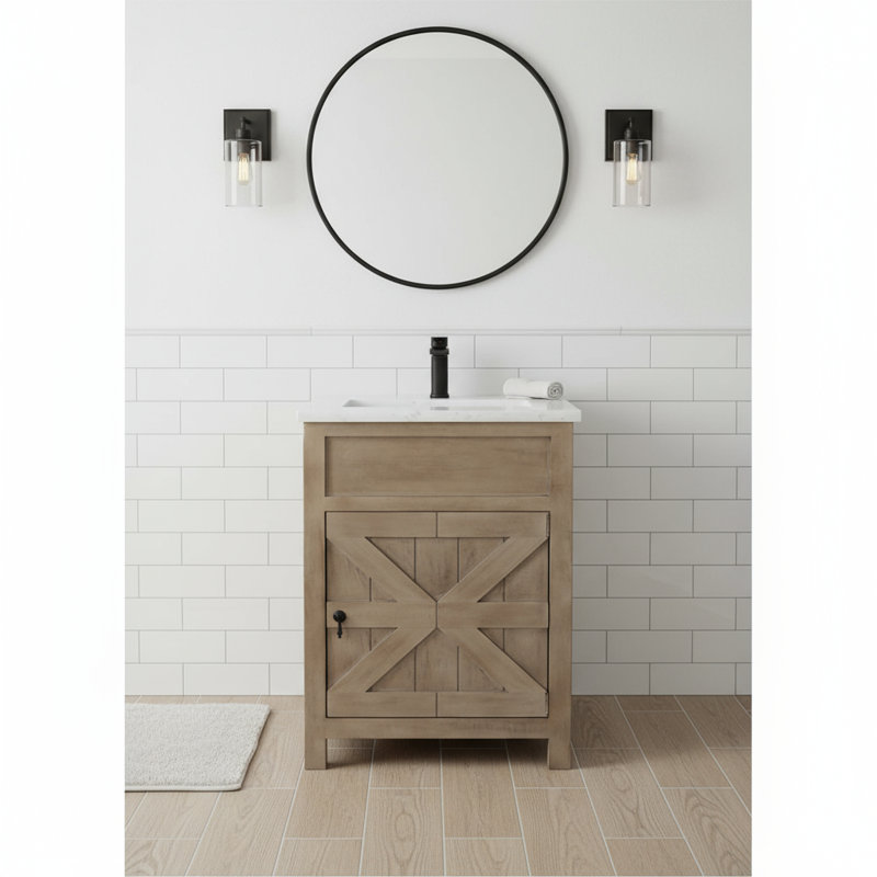 Barn Door Vanity 24 " Wide In Neutral Brown