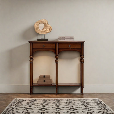 Retro Solid Wood Console Table with 2 Drawers