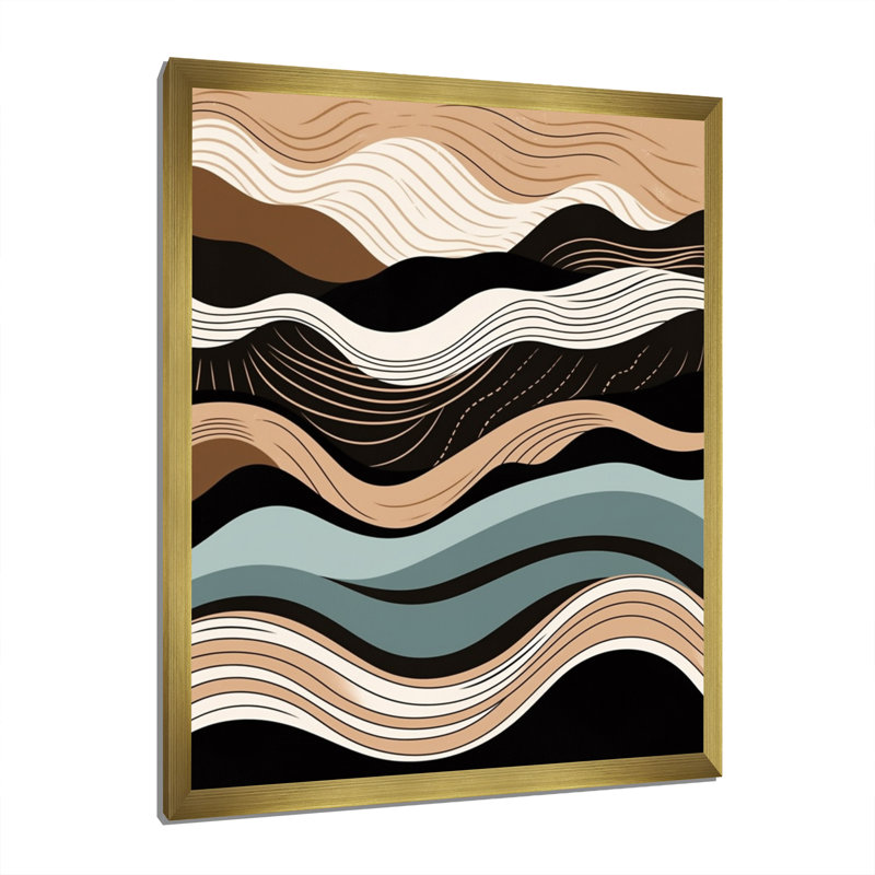 «Teal Black Line Art Elegance I», reproduction d'art sur toile, H 40 po x l 30 po x P 1,5 po, Cadre doré à une seule photo