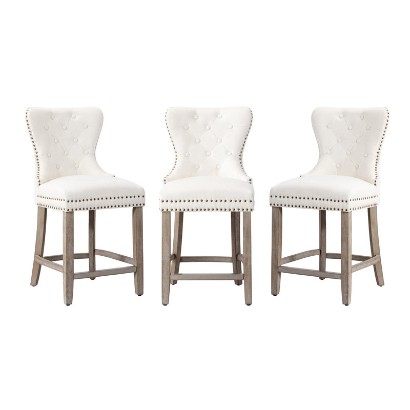 Tabouret de bar et de comptoir Kirsten, Tabouret de comptoir (siège d'une hauteur de 24 p, Gris, Blanc